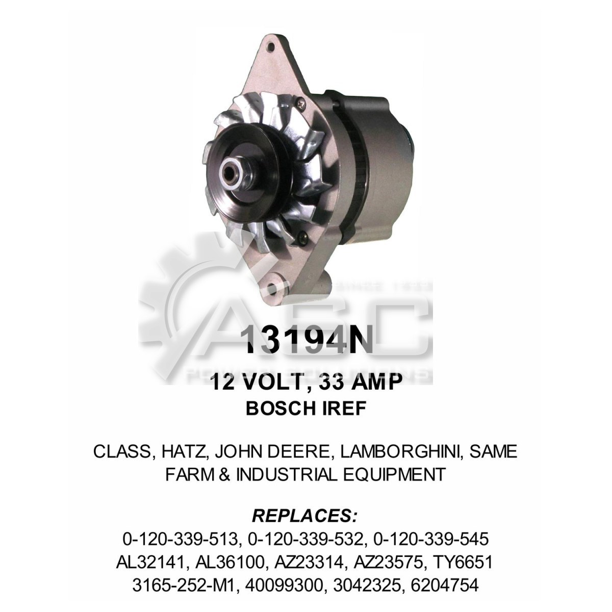 A241378_ASC, Alternator, 12V, 33 Amp, IR, EF, CW, Bosch, Reman